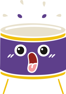 Bir insan tarafından çizilen davulun düz renk retro karikatürü