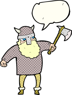 Bir insan tarafından çizilmiş serbest çizilmiş çizgi roman konuşma balonu Viking savaşçısı.