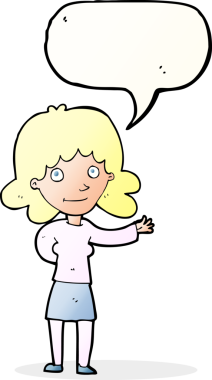 Bir insan tarafından çizilmiş konuşma balonu olan karikatür dostu bir kadın.