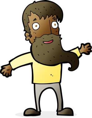 Bir insan tarafından çizilmiş sakallı bir çizgi film adamı.