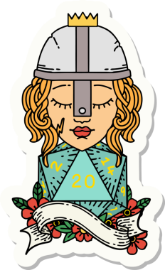 Bir insan tarafından çizilmiş 20 zarlı bir insan dövüşçüsünün çıkartması.