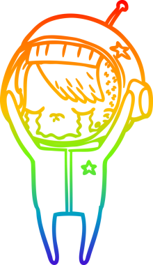 Gökkuşağı gradyan çizgi çizimi bir insan tarafından çizilmiş ağlayan astronot kız