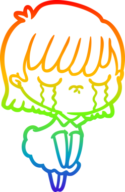 Gökkuşağı gradyan çizimi bir insan tarafından çizilmiş ağlayan bir çizgi kadın çizimi