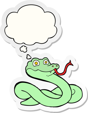 Düşünce baloncuklu çizgi film yılanı insan tarafından çizilmiş bir çıkartma.