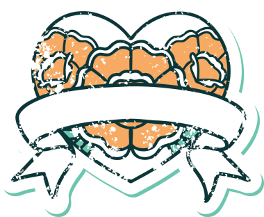 Bir insanın çizdiği çiçekli kalp ve pankartın sembolik dövmeli resmi.