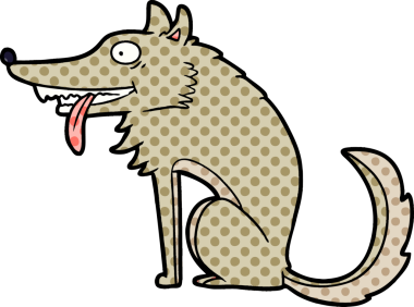 Bir insan tarafından çizilmiş aç kurt çizgi filmi.