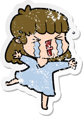 Bir insan tarafından çizilmiş göz yaşları içindeki bir karikatür kadının sıkıntılı çıkartması.