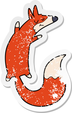 Bir insan tarafından çizilmiş zıplayan tilki çizgi filminin sıkıntılı çıkartması.