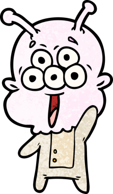 Bir insan tarafından çizilmiş mutlu bir uzaylı çizgi filmi.