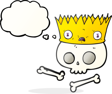 İnsan tarafından çizilmiş eski bir kafatasına serbest çizim baloncuk karikatür sihirli taç