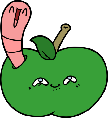 Bir insan tarafından çizilmiş mutlu elma solucanı.