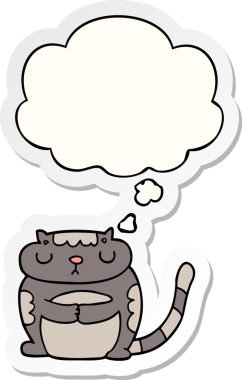 İnsan tarafından çizilmiş bir çıkartma olarak düşünce baloncuğu olan sevimli çizgi film kedisi.