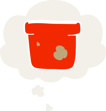 Düşünce baloncuklu karikatür saksısı bir insan tarafından çizilmiş.