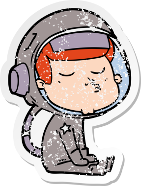 Bir insan tarafından çizilmiş kendinden emin bir astronotun sıkıntılı çıkartması.