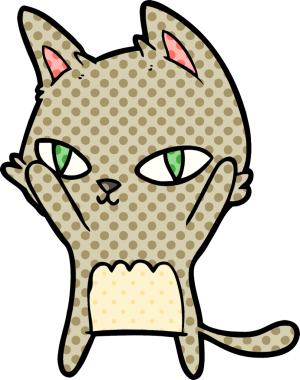 Bir insan tarafından çizilmiş çizgi film kedisi.