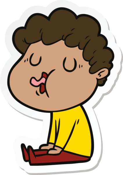 Bir insan tarafından çizilmiş şarkı söyleyen bir çizgi film karakterinin çıkartması.