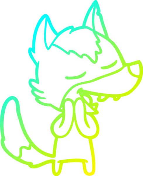 Bir insan tarafından çizilmiş gülen bir kurdun soğuk çizgi çizimi.