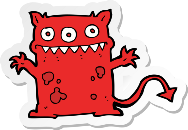 Bir insan tarafından çizilmiş küçük bir canavarın çıkartması.