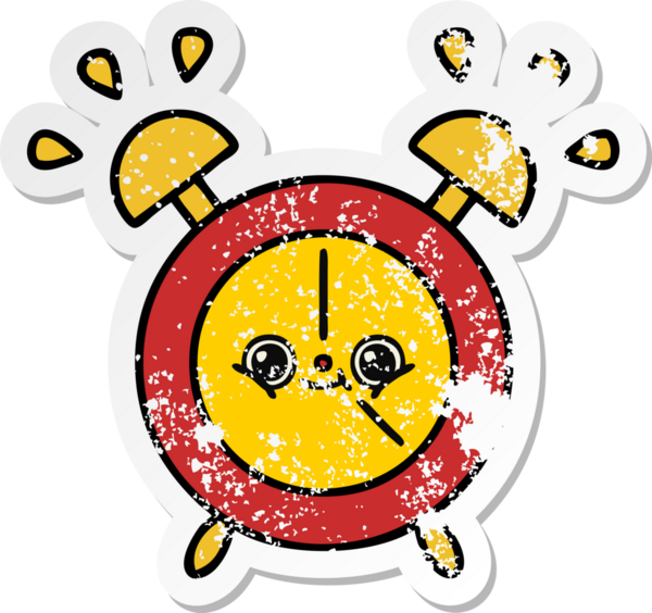 Bir insan tarafından çizilmiş sevimli bir çizgi film çalar saatinin sıkıntılı çıkartması.