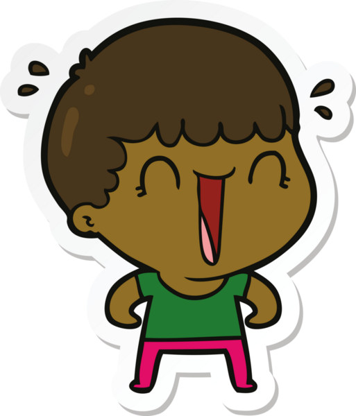 Bir insan tarafından çizilmiş, gülen bir karikatürcünün çıkartması.