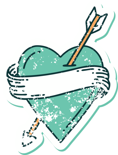 Bir insan tarafından çizilmiş ok kalp ve pankartın sembolik dövmeli görüntüsü