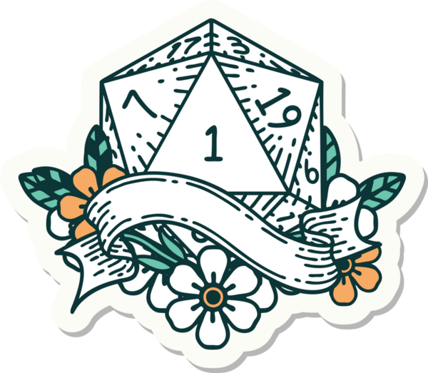 Bir insan tarafından çizilmiş doğal bir d20 zar etiketi.