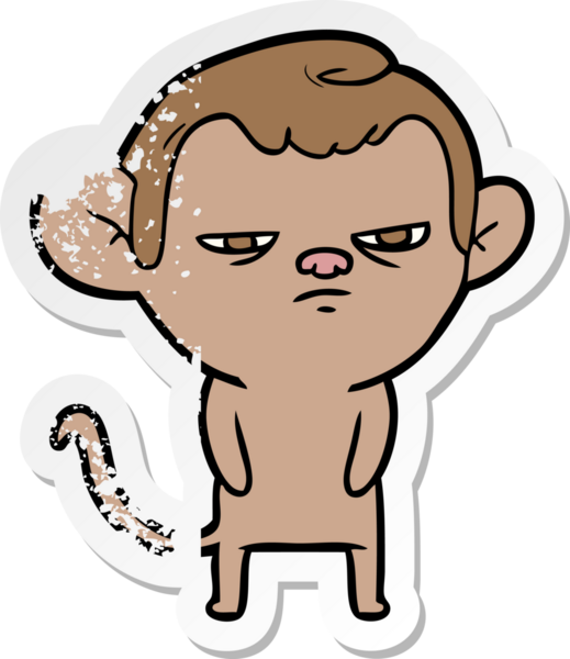 Bir insan tarafından çizilmiş karikatür maymununun sıkıntılı çıkartması