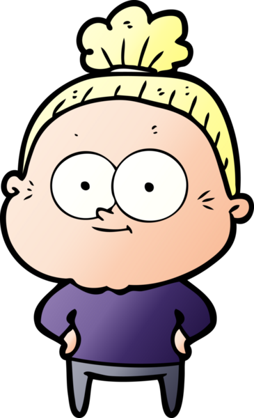 Bir insan tarafından çizilmiş mutlu yaşlı kadın çizgi filmi.