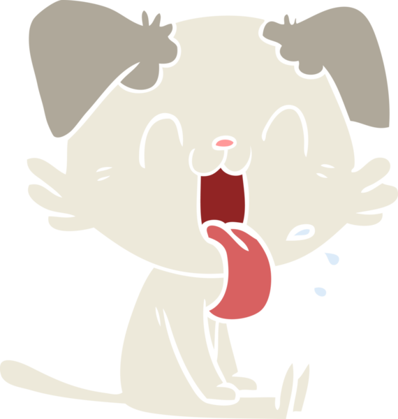 Bir insan tarafından çizilmiş düz renkli çizgi film soluyan köpek.