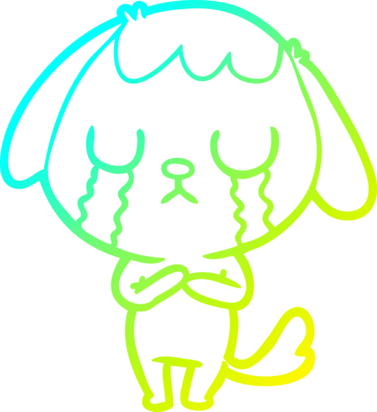 Bir insan tarafından çizilmiş ağlayan şirin bir köpeğin soğuk gradyan çizimi.