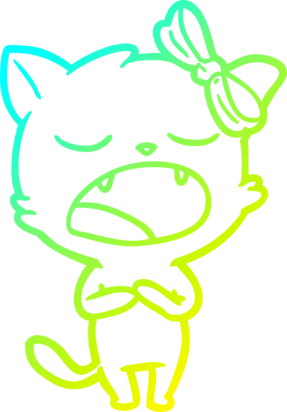 Bir insan tarafından çizilmiş şarkı söyleyen bir çizgi film kedisinin soğuk eğimli çizimi