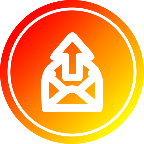 E- posta dairesel simgesini bir insan tarafından çizilmiş sıcak gradyan bitimine gönder