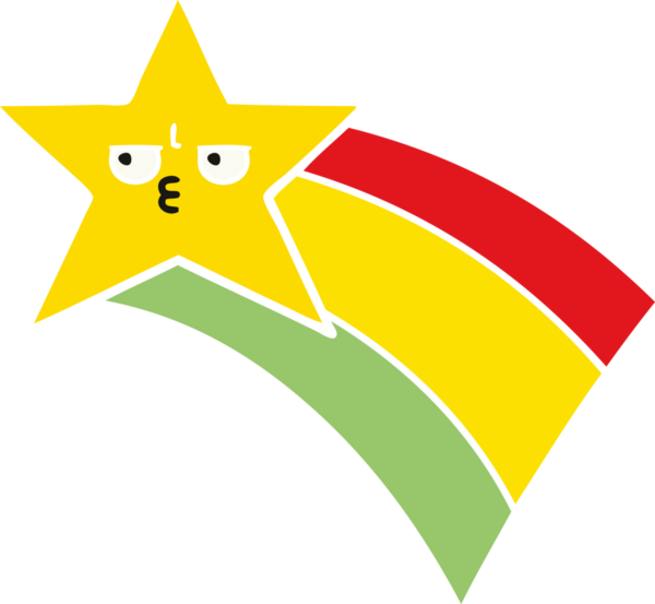 Bir insan tarafından çizilmiş gökkuşağı yıldızının düz renkli retro karikatürü