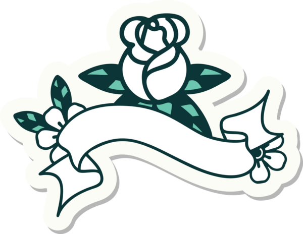 Bir insan tarafından çizilmiş tek bir gül sancağıyla dövme stili çıkartması.