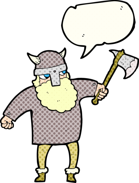 Bir insan tarafından çizilmiş serbest çizilmiş çizgi roman konuşma balonu Viking savaşçısı.
