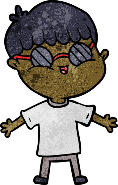 Bir insan tarafından çizilmiş gözlük takan çizgi film çocuğu.