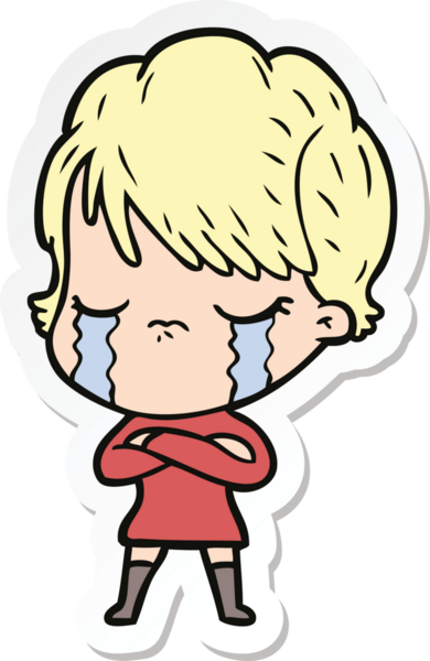 Bir insan tarafından çizilmiş, ağlayan bir karikatür kadının çıkartması.