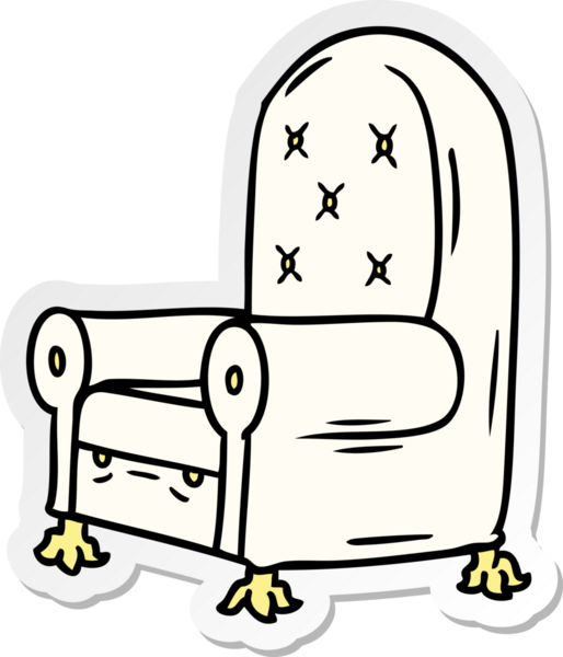 Bir insan tarafından çizilmiş mavi bir koltuğun el çizimi karikatürü.