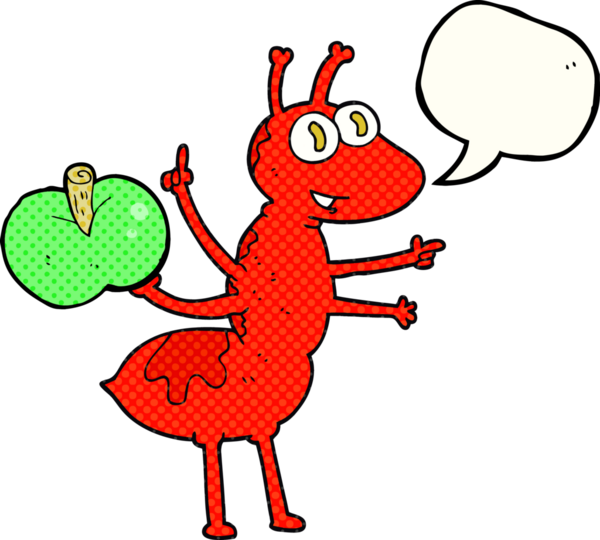 Bir insan tarafından çizilmiş elmalı çizgi roman konuşma balonu karınca.