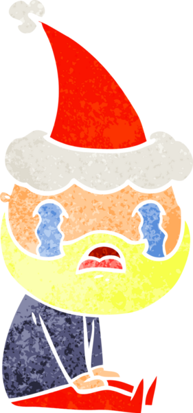 Bir insan tarafından çizilmiş Noel Baba şapkasıyla ağlayan sakallı bir adamın eski çizgi filmi.