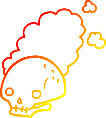 Bir insan tarafından çizilmiş tozlu, eski bir kafatasının sıcak çizgi çizimi