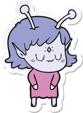 Bir insan tarafından çizilmiş uzaylı bir kızın çıkartması.