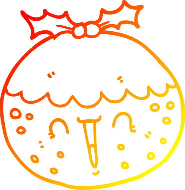 Bir insan tarafından çizilmiş tatlı bir Noel pudinginin sıcak çizgi çizimi