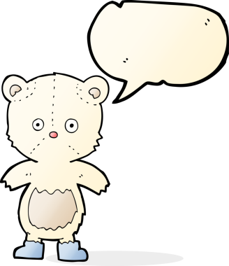 bir insan tarafından çizilmiş konuşma balonlu kutup ayısı yavrusu.