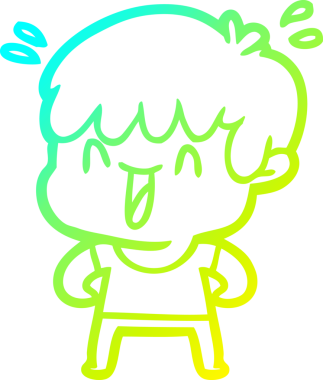 Bir insan tarafından çizilmiş gülen bir çizgi film karakteri çizimi.