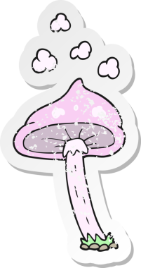 Bir insan tarafından çizilmiş karikatür mantarının gerilmiş yapıştırması.