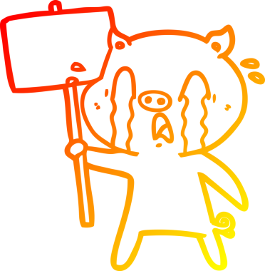 Bir insan tarafından çizilmiş protestolu ağlayan domuz çizgi filmi.