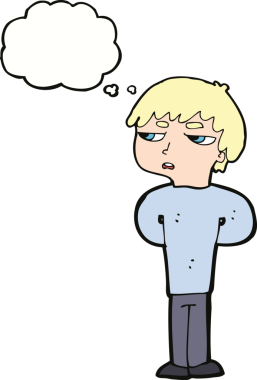 Bir insan tarafından çizilmiş düşünce balonu olan antisosyal çocuk çizgi filmi.