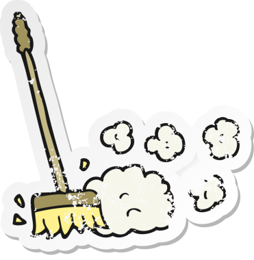 Bir insan tarafından çizilmiş karikatür süpürme fırçasının geriletilmiş yapıştırması.
