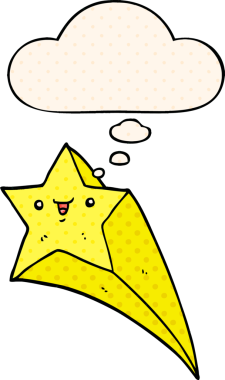 Çizgi roman tarzında düşünce baloncuğu olan çizgi film yıldızı bir insan tarafından çizildi.